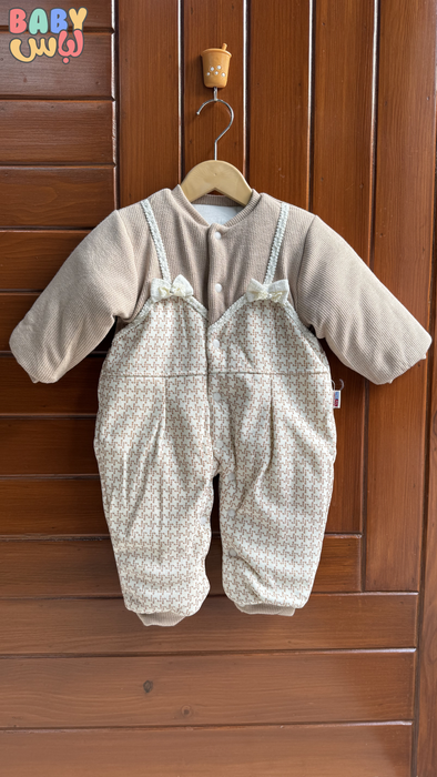 Bow Tie Beige Baby Romper