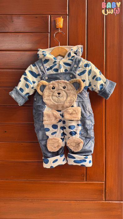 Bear Baby Blue Fur Romper