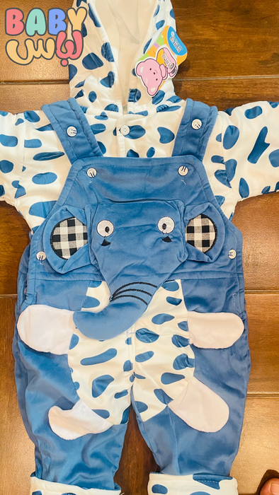 2 Pcs Elephant Blue Baby Romper