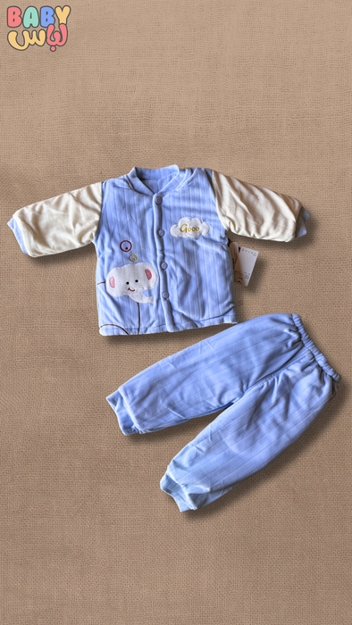 Blue Elephant Velour Baby Suit