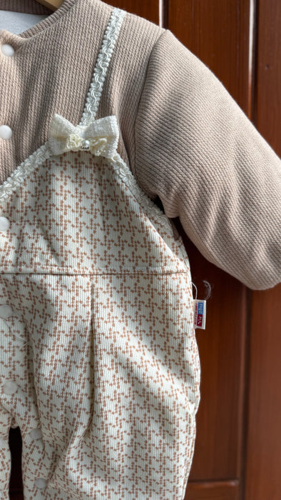 Bow Tie Beige Baby Romper