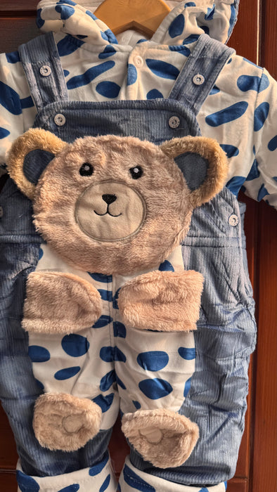 Bear Baby Blue Fur Romper