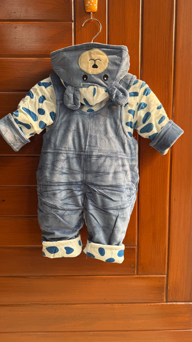 Bear Baby Blue Fur Romper